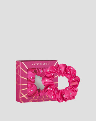 Hiuslenkki silkistä, jossa kristalleja – hot pink Crystallove - 1