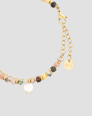 Ruostumattomasta teräksestä kullattu rannekoru akaatti, maifaani, jaspis ja aventuriini Mys_4 - 4