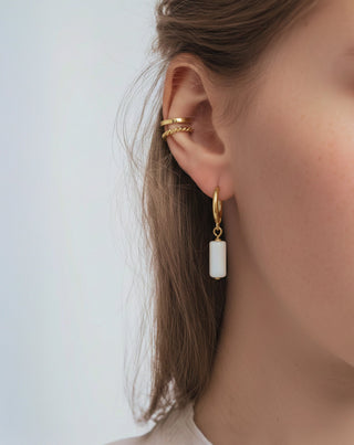 Kullatut korvakorut luonnonkivillä valkoinen jade korvakorusetti Mys - 3