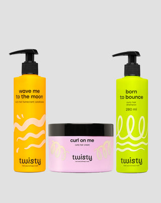 Twisty-hoitosetti kiharille ja laineikkaille hiuksille – puhdistus, hoito ja muotoilu - 1