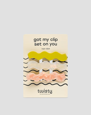 Setti aaltoilevia hiusklipsejä - helmi, vihreä, vaaleanpunainen Twisty 3 kpl. - 1