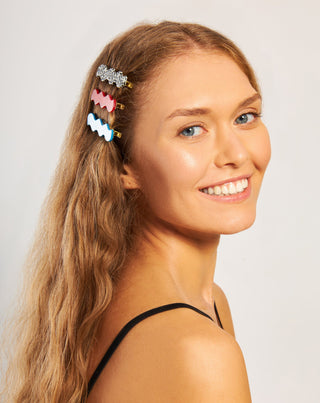 Aaltoilevien hiusklipsien sarja - marmoroitu, sininen, punainen Twisty 3 kpl. - 2