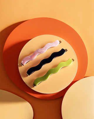 Setti aaltoilevia hiuspinnejä vihreä, musta, vaaleanpunainen Twisty 3 kpl. - 3