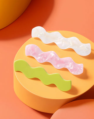 Setti aaltoilevia hiusklipsejä - helmi, vihreä, vaaleanpunainen Twisty 3 kpl. - 4