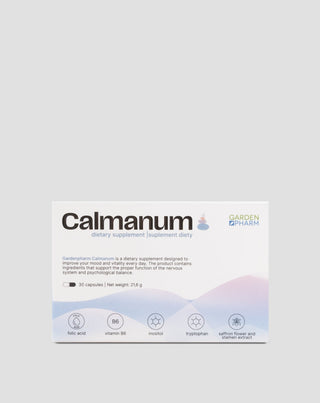 Ravintolisä hyvän mielialan, hyvinvoinnin ja hermoston tukemiseen Calmanum Gardenpharm 30 kapselia - 1