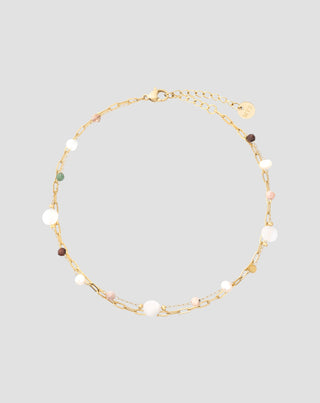 Ruostumaton teräs kullattu nilkkakoru akaatti, maifan, jaspis ja aventuriini Mys_3 - 1