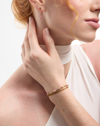 Kullattu ruostumaton teräs rannekoru vaaleanpunainen ja sitruuna jade Mys_2 - 3