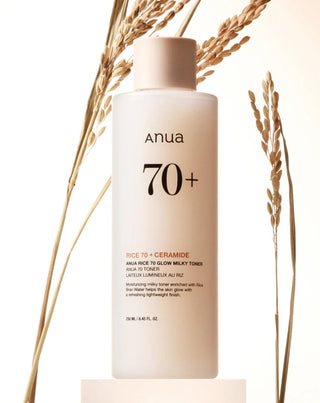 ANUA:n valaiseva Rice 70 Glow Milky Toner -maitovoiteen koostumus. - 4