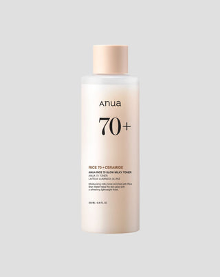ANUA:n valaiseva Rice 70 Glow Milky Toner -maitovoiteen koostumus. - 1