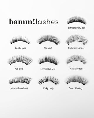 Keinotekoiset 2d ripset useisiin sovelluksiin luonnollisen vaikutuksen aikaansaamiseksi Make'em Longer Bamm!Lashes -ripset. - 3