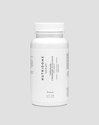 Kromipikolinaatti C-vitamiinin ja piperiinin kanssa sokeripitoisuuden säätelyyn Nutridome 60 kapselia