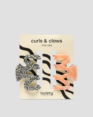 Setti suuria hiusklipsejä - vaaleanpunainen ja marmoroitu Twisty 2 kpl - 1