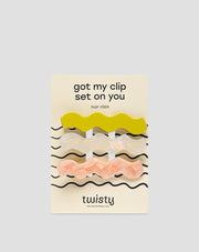 Setti aaltoilevia hiusklipsejä - helmi, vihreä, vaaleanpunainen Twisty 3 kpl.