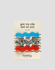 Aaltoilevien hiusklipsien sarja - marmoroitu, sininen, punainen Twisty 3 kpl.