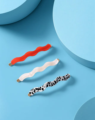 Setti aaltoilevia hiuspinnejä punainen, marmoroitu, helmi Twisty 3 kpl.