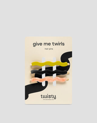 Setti aaltoilevia hiuspinnejä vihreä, musta, vaaleanpunainen Twisty 3 kpl. - 1