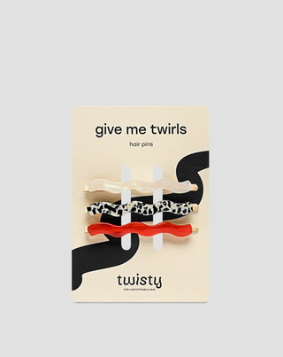 Setti aaltoilevia hiuspinnejä punainen, marmoroitu, helmi Twisty 3 kpl.