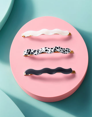 Aaltoilevien hiuspinnien setti - marmoroitu, helmi, musta Twisty 3 kpl. - 3