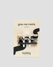 Aaltoilevien hiuspinnien setti - marmoroitu, helmi, musta Twisty 3 kpl.