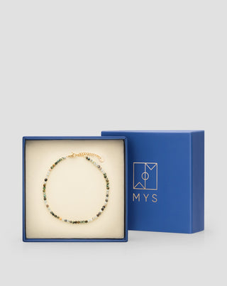 Mys kullattu ruostumattomasta teräksestä valmistettu nilkkakoru, jossa on afrikkalaista turkoosia ja amatsoniittia. - 5