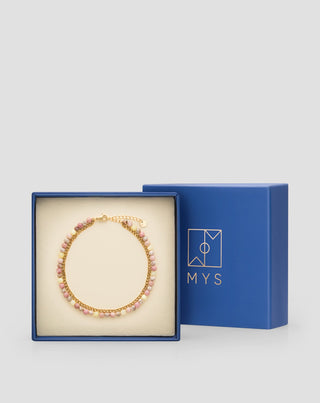 Mys kullattu ruostumattomasta teräksestä valmistettu nilkkaranneke, jossa on vaaleanpunaista ja sitruunan jadea - 4