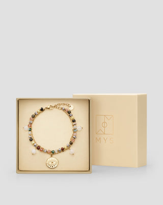 Ruostumaton teräs kullattu rannekoru akaatti, maifan, jaspis ja aventuriini Mys - 5