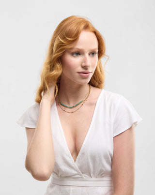 Kullatusta ruostumattomasta teräksestä valmistettu kaulakoru afrikkalaisella turkoosilla ja amatsoniitilla Mys_2 - 4