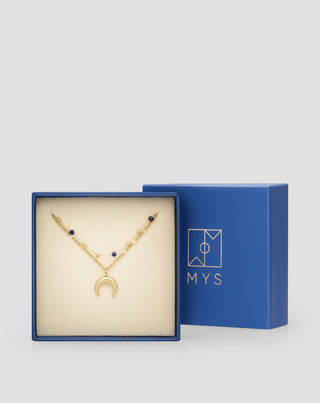 Kullatusta ruostumattomasta teräksestä valmistettu kaulakoru, jossa on kuunsirppi ja lapislazuli Mys - 5