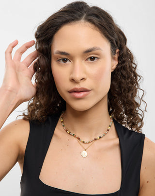 Kullatusta ruostumattomasta teräksestä valmistettu kaulakoru, jossa akaattia, maifaania, jaspista ja aventuriinia Mys_2 - 3